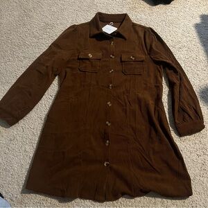 NWT Alaster Queen Brown Corduroy Button Front Shirt Dress XL